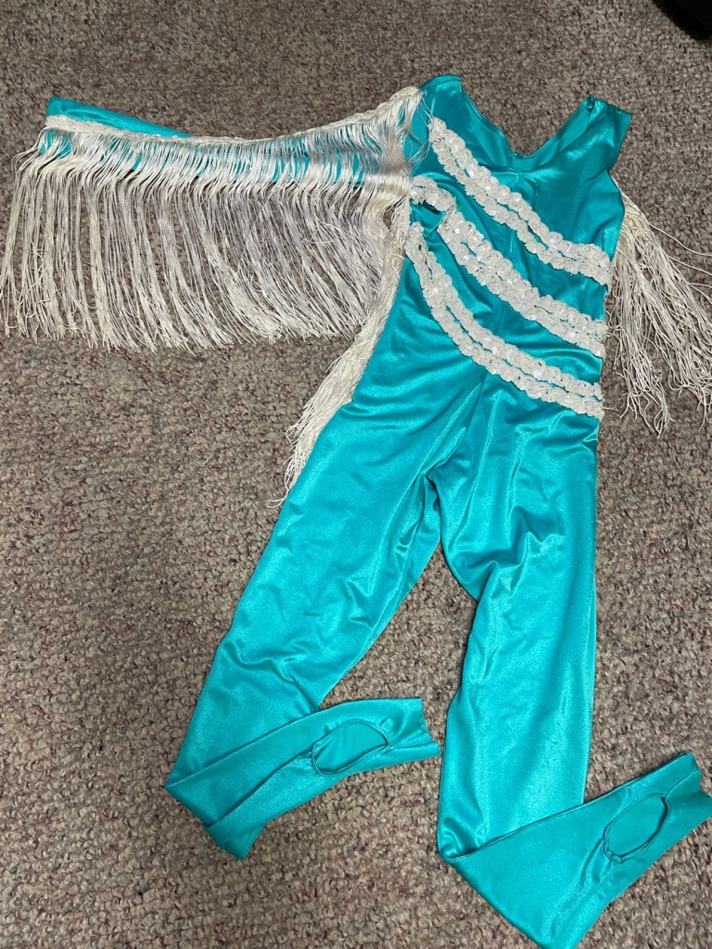 Vintage Turquoise spandex sequin Fringed one piece jumpsuit